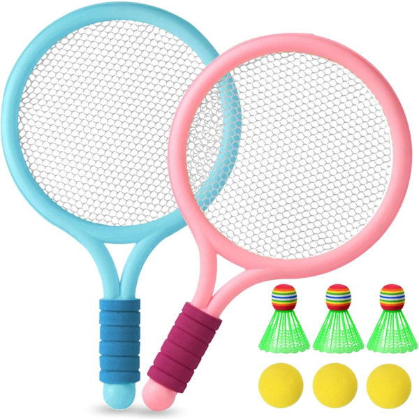 Lasten tennismailasetti, lasten sulkapallosetti, kevyt sulkapallosetti, lasten tennismailat, lapsille sisä- ja ulkoilulajeihin Blue + pink-3 + 3