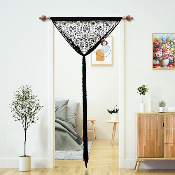 2 stk romdeler døråpning hippie vindu panel romdeler vegggardiner (35×79in/90×200cm, svart)