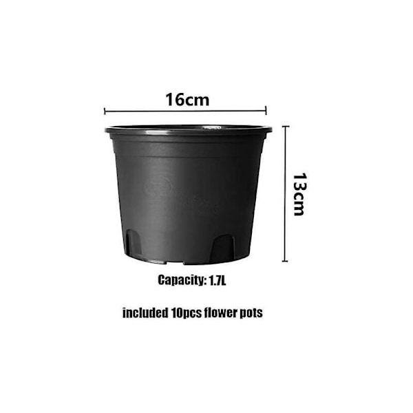10 st Plastblomkrukor, 16 cm Tjocka Plantkrukor Växtbehållare Inomhus Trädgårdskruka (Svart)