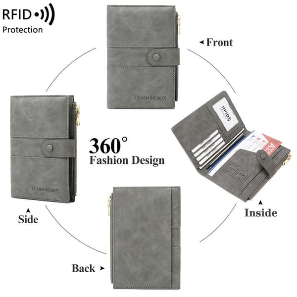 RFID-beskyttet reiselommebok med passholder Grå Grå