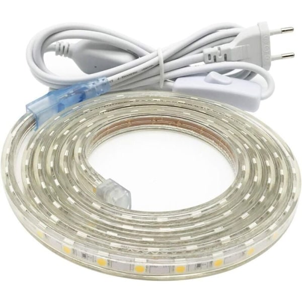 3M LED-stripe, Veldig Sterk 220V LED-stripe med Bryter, 5050 IP65 Vanntett, Varmhvit