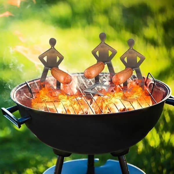 3-pak pølsegrillholdere i rustfrit stål, foldbare genanvendelige stegegafler til camping, picnic, baghave-grill