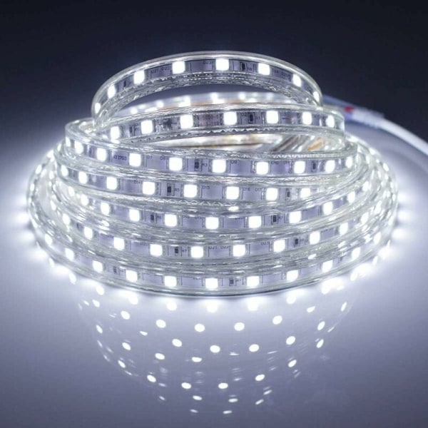 Komplett sett LED-stripe 5 meter 220V silikon vanntett IP68 kald hvit 6000°K SMD5050 60led/m - ingen transformator nødvendig Bredde 8mm