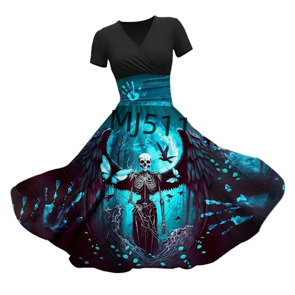 2024 Ny Halloween Blodig Blodig Perifer Kjole 141D Digital Print Stram V-hals Jumpsuit R L