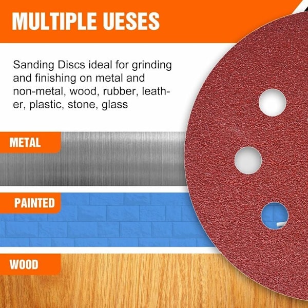 125mm Slippapper 120 Korn Sandpapper 100 Stycken 8 Hål Slipplatta för Excenterslipmaskin, DEBUNS