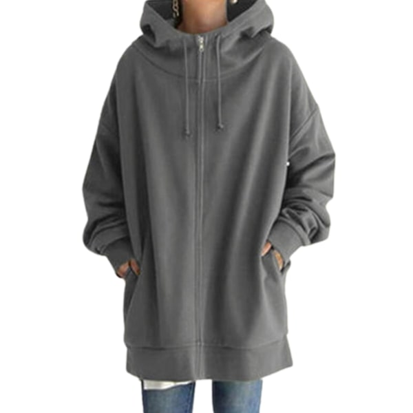 Efterår Vinter Dame Hip Hop Stil Åben Front Lynlås Hoodie Til Daglig Arbejde Shopping Grå Gray 2XL