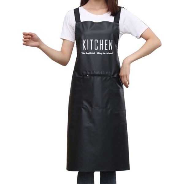 Arbetsförkläde i läder med fickor för män Kvinnor med kockförkläde Black