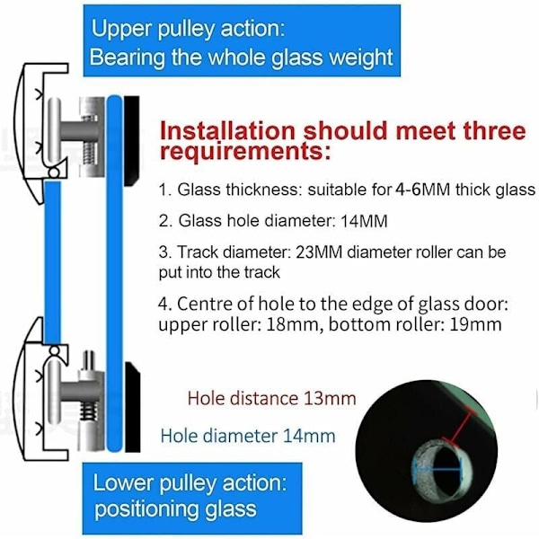 Dusjdørruller, 4 stk Doble Dusjdørruller Skyvedør Hjul Erstatning for Dusjkabinett for 14mm Glasshull, DEBUNS