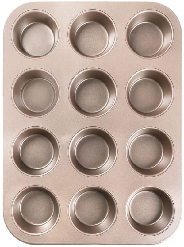 Set med 2 stora non-stick muffinsformar för cupcakes, brownies, kakor och puddingar - 35,5 x 26,5 x 2,7 cm - guld