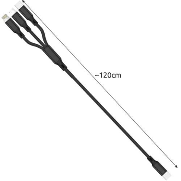 Laturi - Latauskaapeli Multi 3-in-1, USB-C, Micro-USB, iPhone - 1,2 m Musta