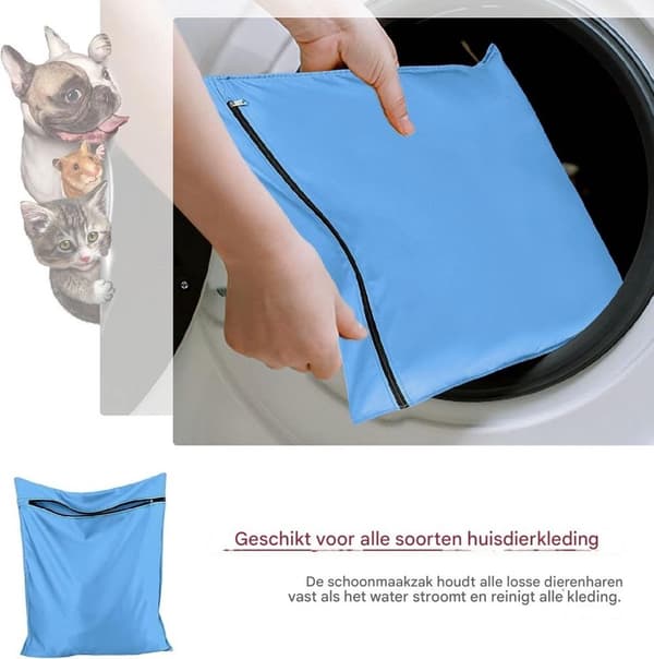 Vaskepose til kæledyrstøj, lynlåspose i twillpolyester hjælper med at forhindre tilstopning af dyrehår, til hunde- og kattesenge, blå, stor 70 x 80 cm