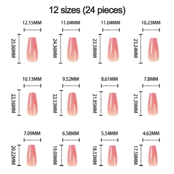 IC Kista Press on Nails Ballerina Lange Løsnegler Full Dekning Gra