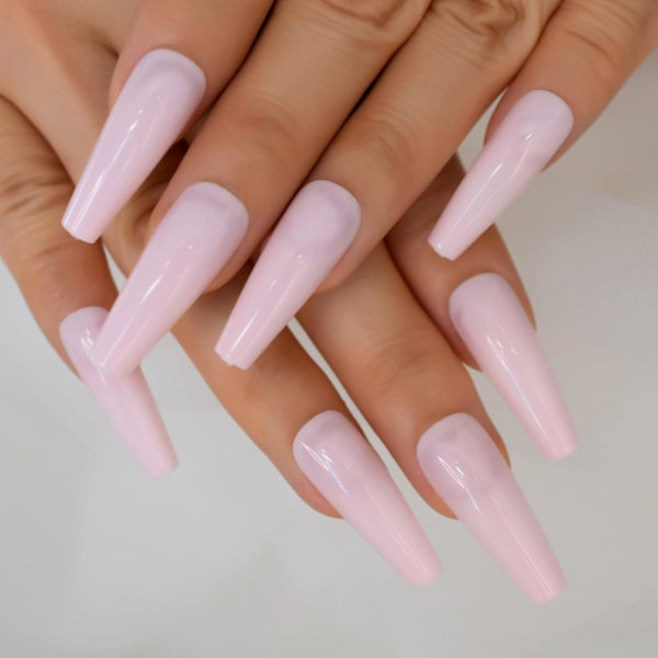 24 Pink Nails Press On Coffin Ballerina Tapered Extra Long Fake Nails One Color Full Cover Artificial Nail Tips Simple