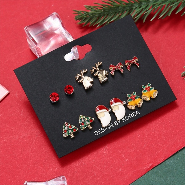 6 par julfluga Älgträd Bell Stud Örhänge Julfest Holiday smycken för tonåringar Barn Dekor Födelsedagspresent