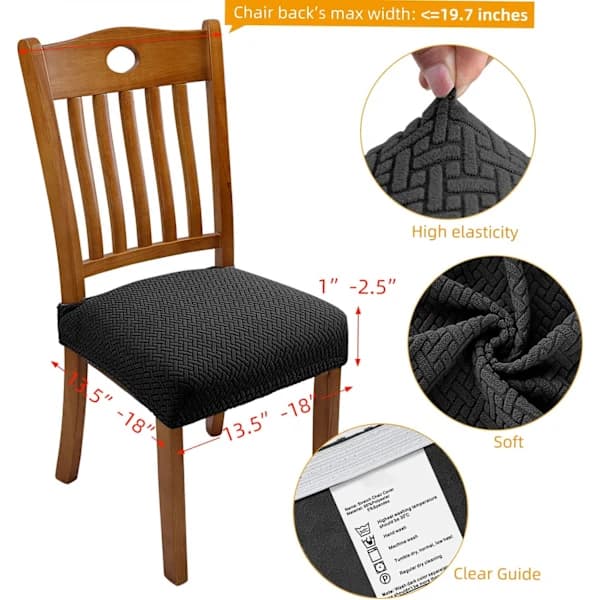 4 stk Jacquard Stretch Stoltrekk for Spisestue, Avtakbare og Vaskbare (med Ryggstøtte)