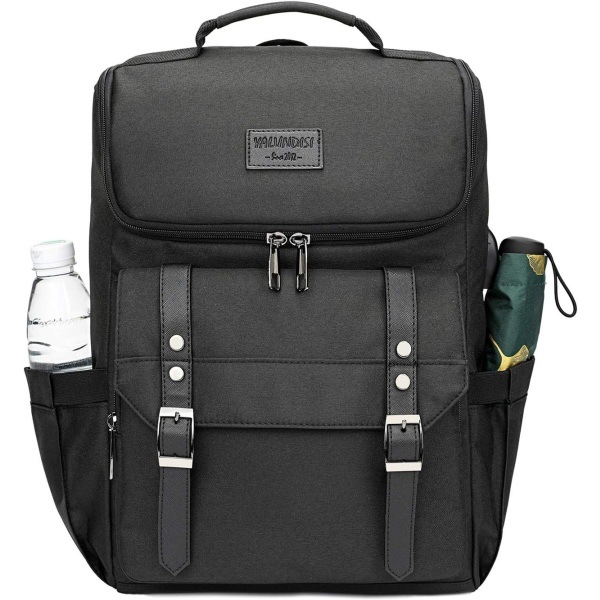 IC Vintage -reppu, matkareppu kannettavalle tietokoneelle USB-latausportilla naisille ja miehille, college-reppu sopii 15,6 tuuman kannettavalle tietokoneelle, musta