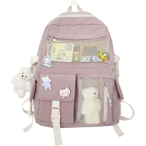 IC Kawaii reppu söpöillä neuloilla ja tarvikkeilla Söpö Kawaii koulureppu Kawaii tyttöjen reppu (vaaleanpunainen)
