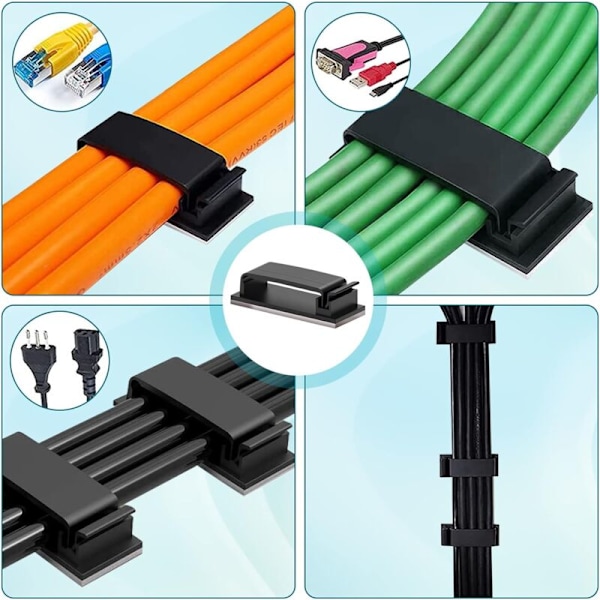 10 stk Selvklebende Kabelholder Slitesterke Klemmer for TV PC Laptop Ethernet-kabel Hjemmekontor (Svart)