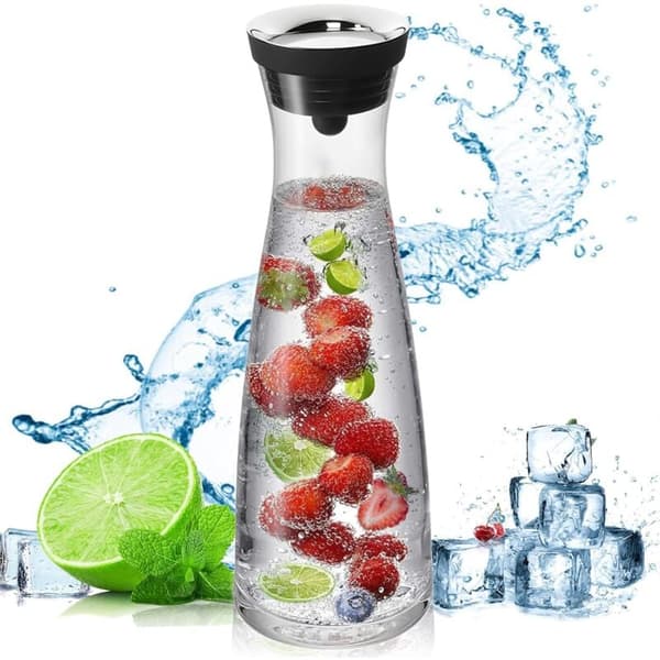 Glaskaraffel, 1200 ml glaskande med silikonelåg, til hjemmelavet drikke/iste/mælk/kaffe/servering af vin, transparent, sort