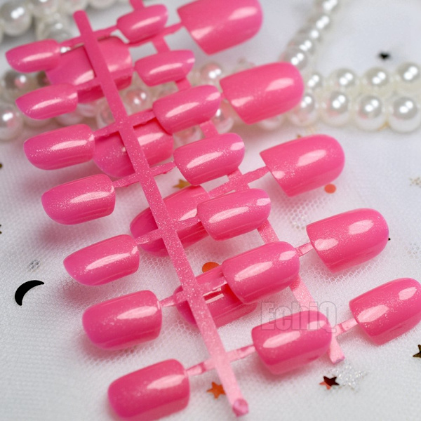10 sæt = 240 stk. Fuld negletips Enkel kort Candy DIY Rose Red Rund Akryl Falske negle til Lady Finger Patch