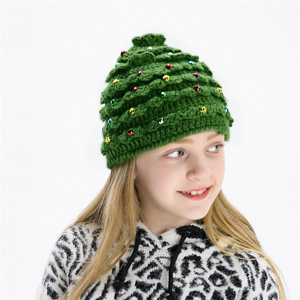 Nye høst- og vinterluer for foreldre og barn, vestlige juleluer for voksne og barn, juletre-stjerneluer i ull, varme gaver green Adult 54-60cm