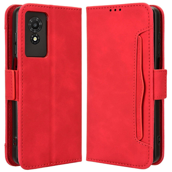 För TCL 501 Läderfodral med Flera Kortplatser Folio Flip Plånbok Telefonfodral - Röd
