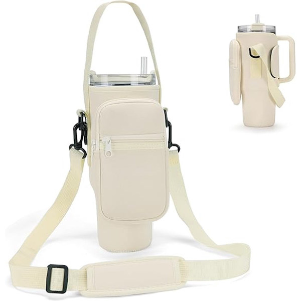 Isolerat vattenflaskfodral, 1 stycke benvitt, med rem och telefonficka, för 40 oz flaskor