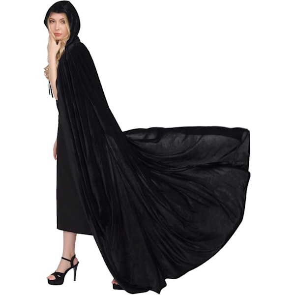 Halloween-kappe til voksne mænd og kvinder, vampyr-heks kostume med hætte, sort fløjl kappe til rollespil, flot kjole