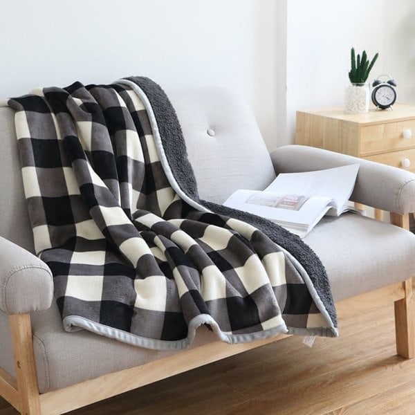 IC Buffalo plaid tæppe 127 cm x 152 cm til sofa - Ultramyk plys flanell fleece sengetæppe Sherpa tæppe til børn og voksne
