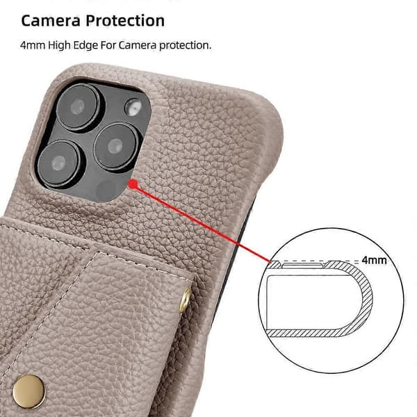 Puhelinkotelo vaakasuoralla korttitaskulla litsirakenteella ja pitkällä narulla, harmaa Grey For iPhone 16 Plus