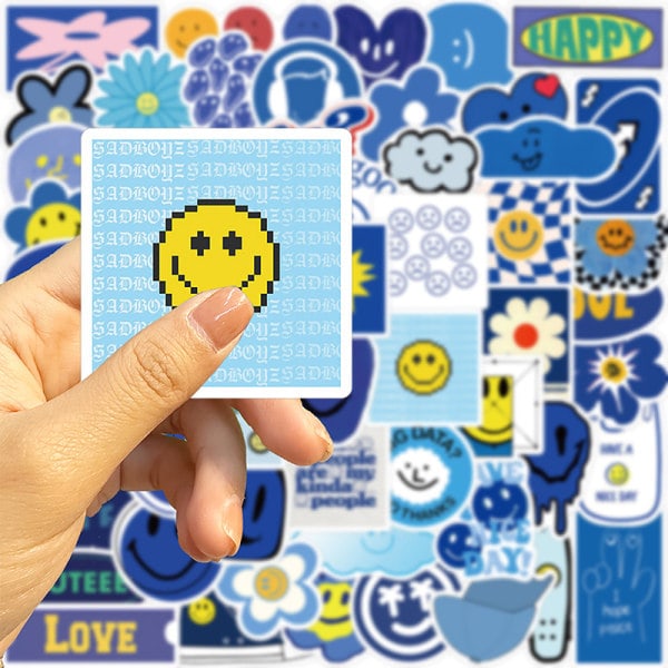 IC 59 st/set Blå Smiley Stickers Tecknade Graffiti Stickers DIY Lug
