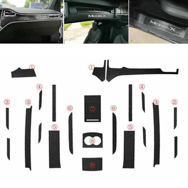 For Tesla Model X/s Karbonfiber Senterkonsoll Wrap Vinyl Klistremerke Trim Interiør Blankt Wrap Trim Dekal