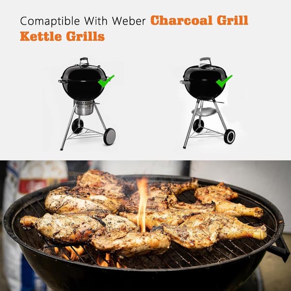 One-Touch Rengøringssæt til Kulgrill, Askeskraber og Ventilationskontrol, Erstatning til Weber 18-1/2-tommer Kedelgrill, Sølv