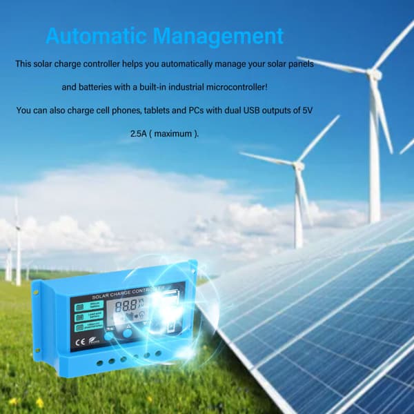 12V 24V Fotovoltaisk Solcelleladeregulator, Lavt Strømforbruk, LCD-Skjerm, PWM Solcelleregulator, 10A Solcellepanelregulator, DUBUNS
