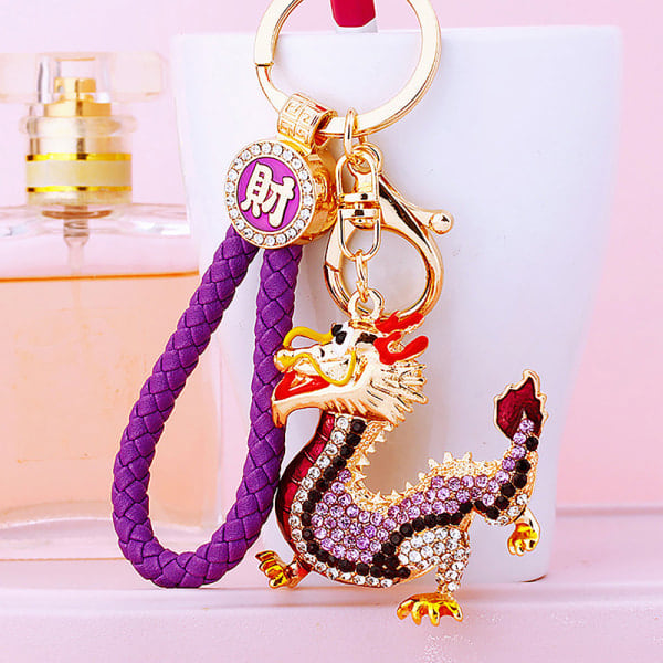 IC Inlagd Diamant Zodiac Drake Hänge Bilnyckel Ryggsäck Dekoration Grön Nyckelring