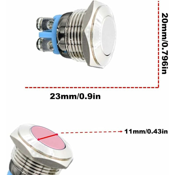 Momentan Metall Tryckknapp 12V 8ST 16mm för Marin Vattentät Bil Husbil Lastbil Båt