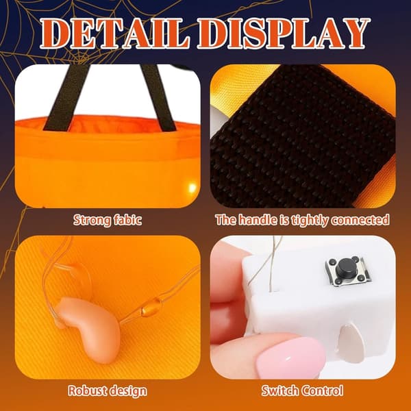LED Halloween Slikspande, Genanvendelige Polyester Græskar Trick Or Treat Tasker, 2-pak Til Halloweenfester, Orange, 30 x 25 cm