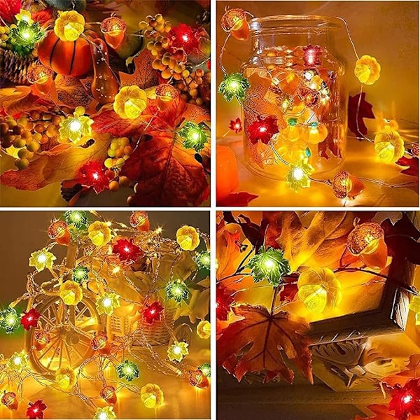 LED-kuparilankavalo Syysjuhlat 3D kurpitsa tammenterho vaahtera lehdet valoketju MJ51 Kiitospäivä kuparilanka valo 3D Pumpkin 5m 50 lights remote control battery