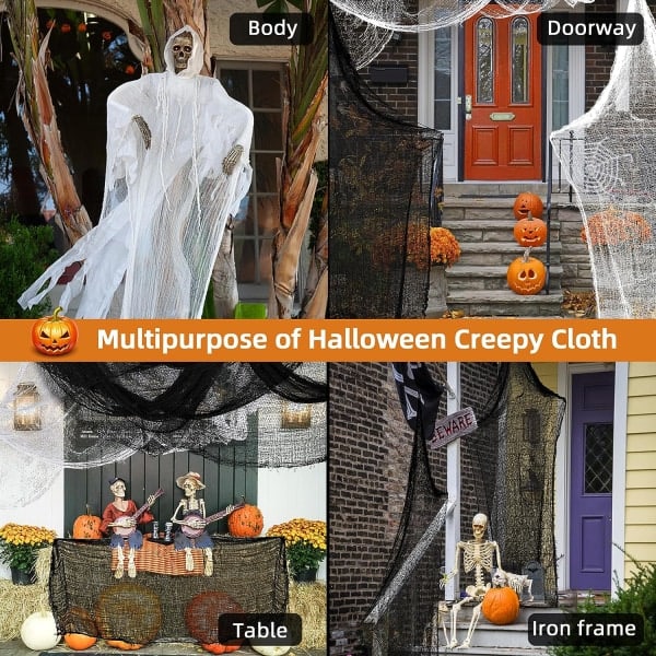IC Halloween pelottava kangas 6 kpl 30×72 tuumaa Halloween musta pelottava pelottava harsokangas Sisustus pelottava kangas Halloween koristeet juhliin