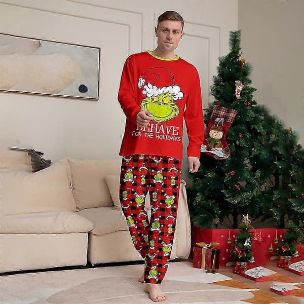 Jul Familj Matchande Pyjamas Sovkläder Jul Grinch Tryckt Vuxen Barn Spädbarn Sovkläder Pyjamas Set Pappa Daddy L