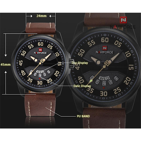 Naviforce Märke Män Sportklockor Män Kvarts Datum Klocka Man Läder Rem Militär Vattentät Armbandsur