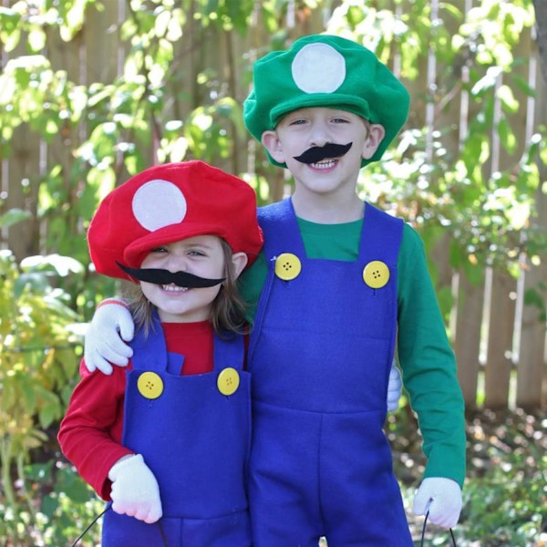 Luigi Kostumesæt, Luigi Kostume, Bros, Udklædning, Kvinder, Mænd, Outfit til Jul, Karneval, Maskerade Children boys red XL