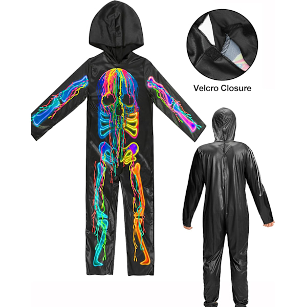 Skelettkostym för män, läskig Halloween-huva, snygg klänning, outfit, färgad ansiktsprint, benkostym Skelett L