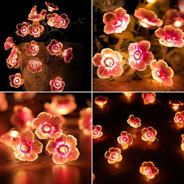 Ljussträng med körsbärsblommor, mikro-LED blomljussträng, batteridriven, vår-LED, inomhusbröllopsdekoration fjärilar