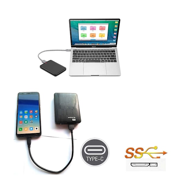 USB 3.0 til Type C-kabel til WD Western Digital Elements bærbar ekstern
