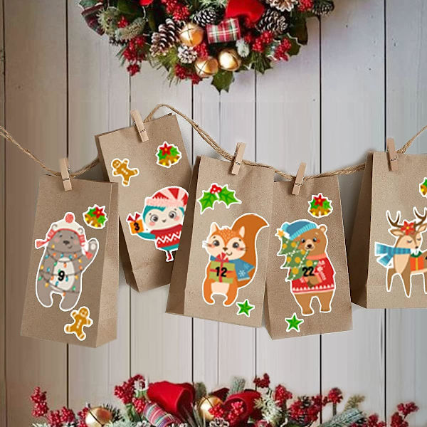 Tom Advent-kalender til at fylde, 24 Kraft-papirposer med klistermærke til julepynt 1