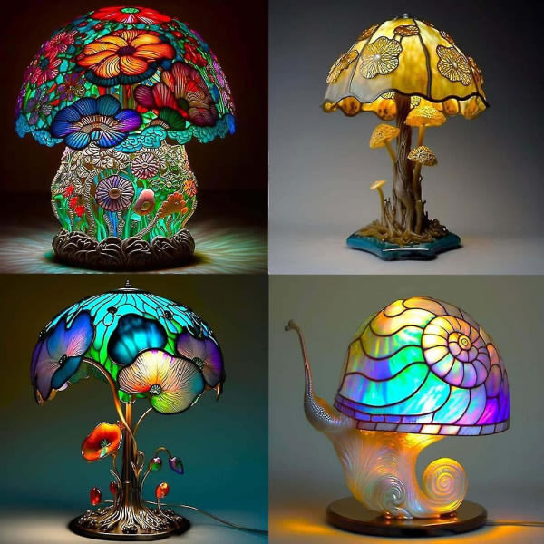 2023 ny bordslampa i målat glas i växtserien, vintage bordslampa, färgglad svamplampa, B