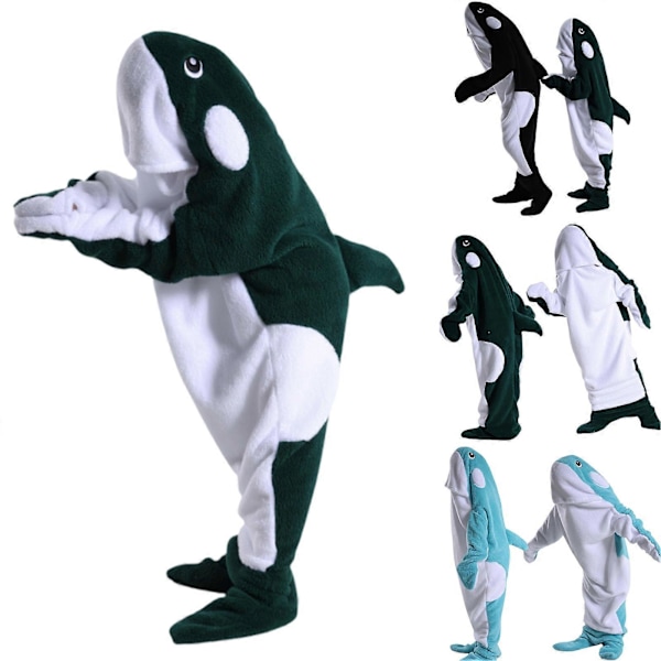 Pehmeä flanellista valmistettu nukkumassapussi, jossa on sarjakuvamainen valaan muoto, sopii perheen retkille ja yöpymisiin, aikuisille ja lapsille Dark green whale 190