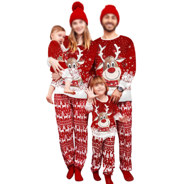 Family Elastik midja Pj-set Holiday Långärmad Sovkläder Casual Crew Neck Matchande hemkostymer, Färg: Röd b, Storlek: Dad s