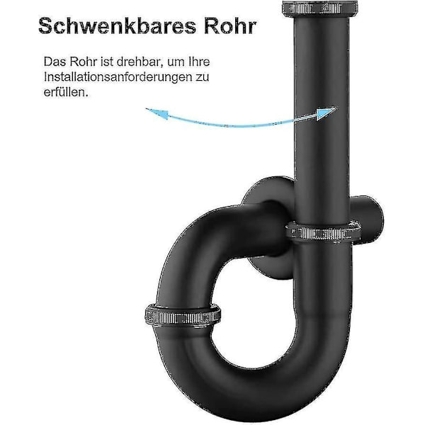 Sort afløb mat sort, universel messingafløb med ekstra langt forlængerrør og vægmonteret, 1 1/4 X 32mm U-design vask badeværelsesvask